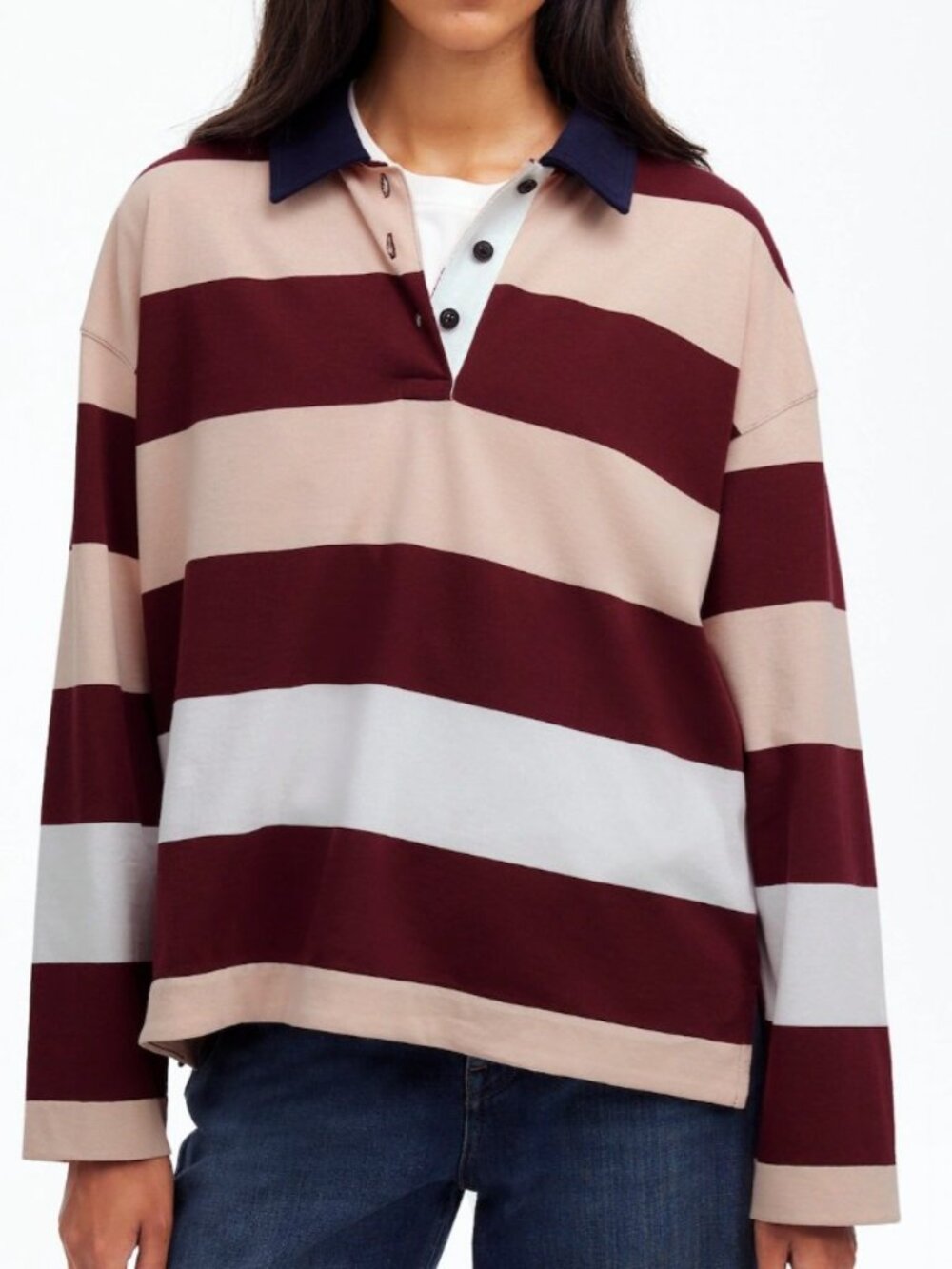 Madewell - Rugby Long-Sleeve Polo Shirt in Cabernet XXL